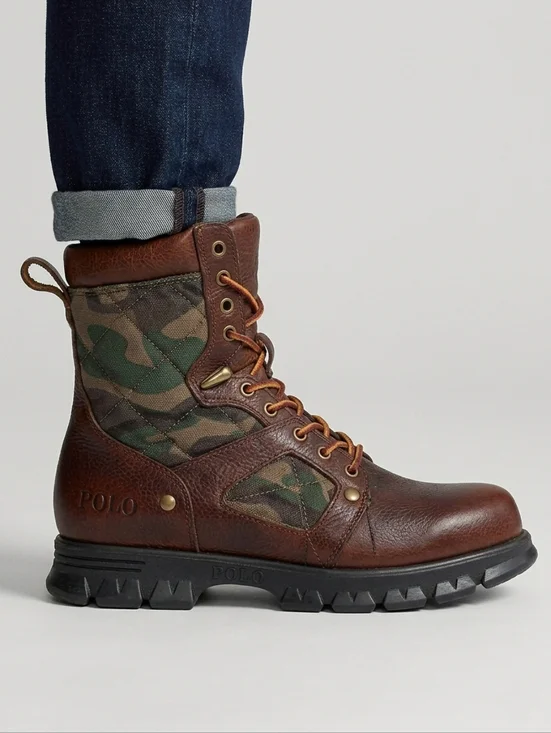 Polo Ralph Lauren | Heritage Dennison Camo Quilted Leather Lug Sole Boots | 8.5 - Picture 2 of 16